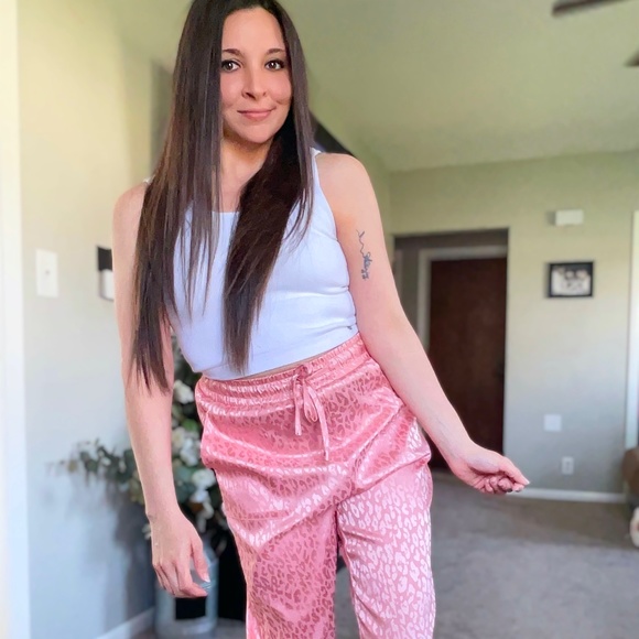 Satin Cheetah Joggers-Pink - Picture 1 of 4